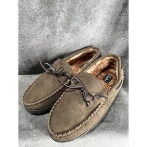 Clarks Suede Men’s 10 Moccasin Slippers Brown Shearling Lining Indoor/Outdoor